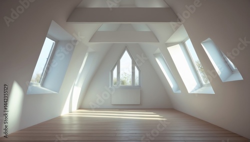 Windows in a vintage attic interior
