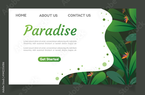 Paradise-inspired greenery layout with dark tropical leaf design and white frame