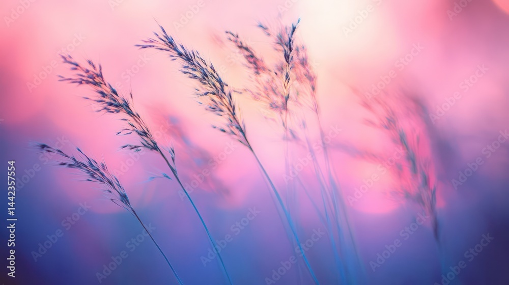 Fototapeta premium Dreamy grass blades against pastel sky