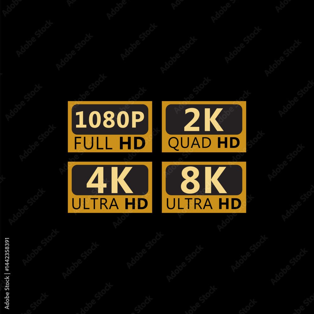 Fototapeta premium 8k Ultra Hd icon, 4k Ultra Hd, 2k Ultra Hd, 1080 Full Hd Resolution icon isolated on black background