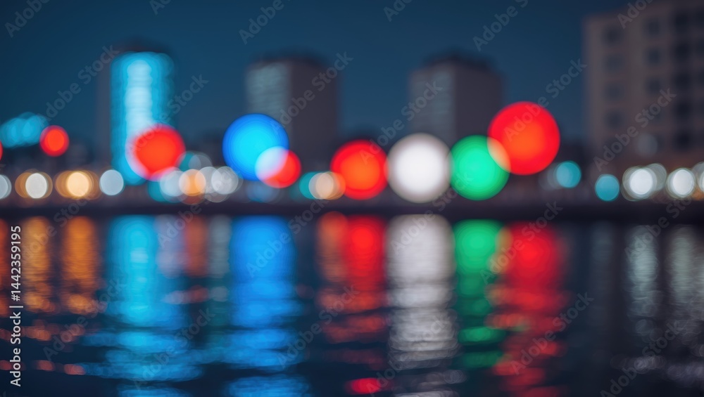 Naklejka premium Dimmed marine inlet and edifice after dark