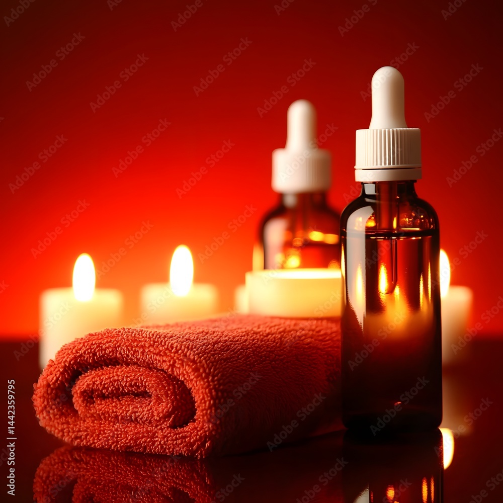Relaxing Spa Scene with Essential Oils and Candles Relaxing Spa Scene with Essential Oils and Candles