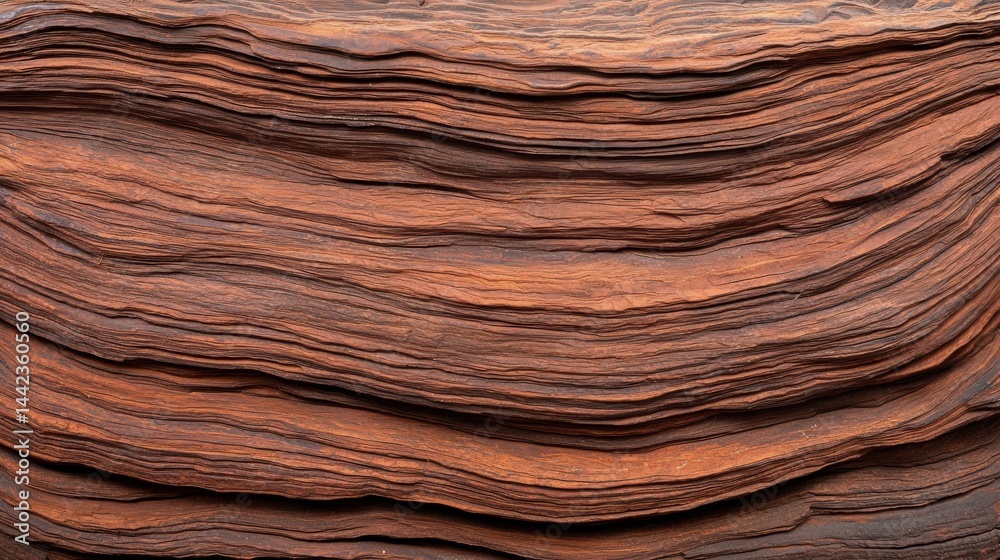 A close-up view of a textured surface with distinct horizontal layers of varying shades of brown and orange. A close-up view of a textured surface with distinct horizontal layers of varying shades of brown and orange.