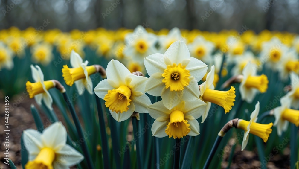 Fototapeta premium Daffodils Macro Shot in a Field of Yellow Blooms
