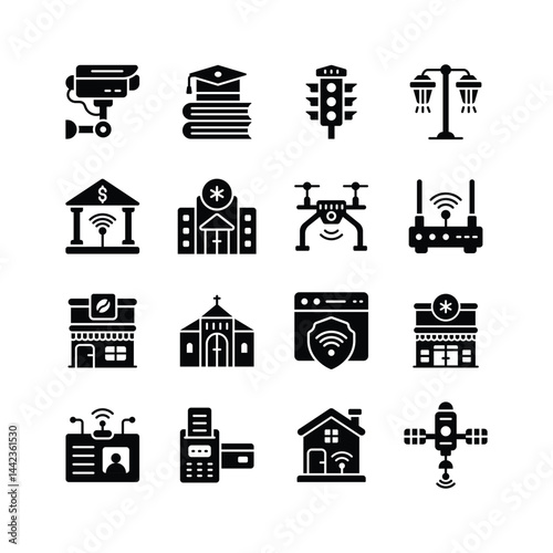Get this amazing collection of smart city glyph icons, ready for premium use