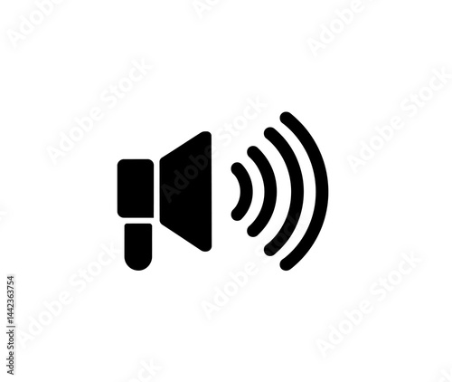 Loudspeaker with sound wave icon vector in black color on white background.