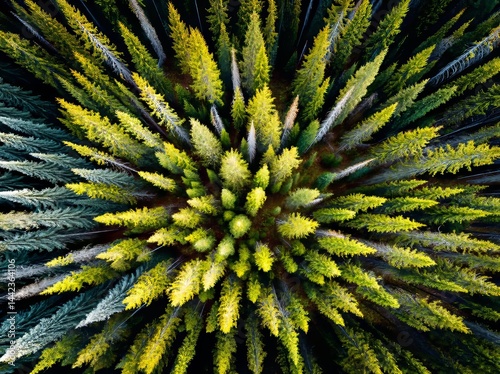 Summer greenery of trees in rural Finland as seen from above