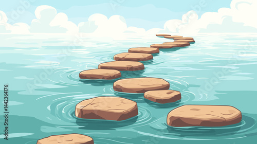 Vector illustration of a path of rocks in water