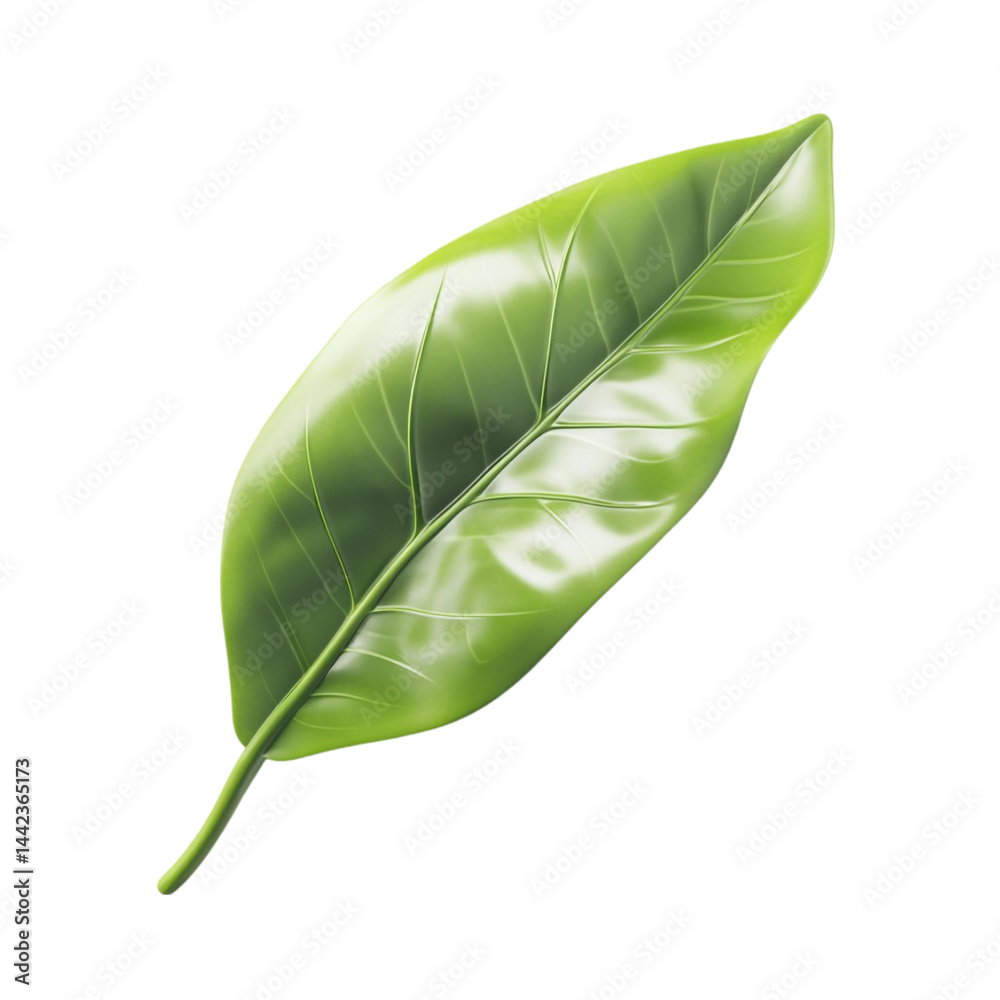Fototapeta premium Single green leaf on white background with colorful lines