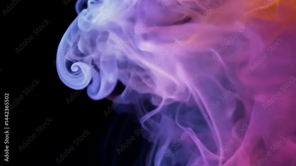 Abstract Colorful Smoke Wisps Flowing Smoothly Across Black Background