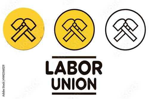 Labor union emblem featuring crossed tools and hammer, symbolizing strength and unity in labor movements labour day or labor day line art icon set