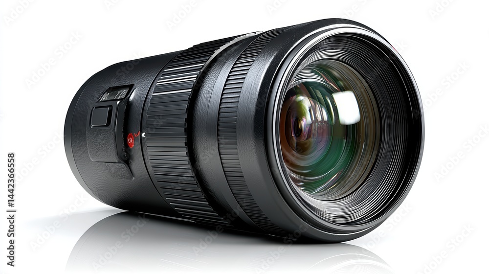 a professional digital camera lens on a white isolated background, sleek and high-tech design a professional digital camera lens on a white isolated background, sleek and high-tech design