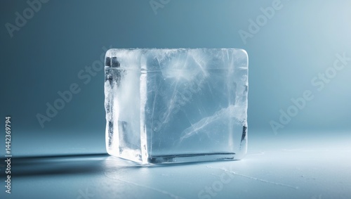 Clear natural ice block with frosty texture in chilled tones, isolated on a background. Clipping path available.