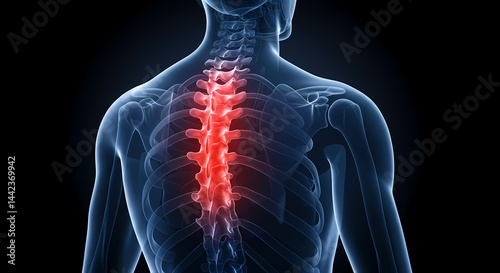 Human Spine Anatomy with Highlighted Pain Area Illustration