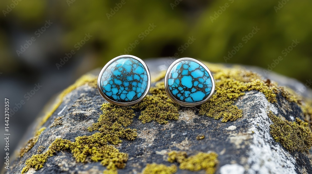 Elegant Turquoise Stone Earrings on Mossy Rock Surface