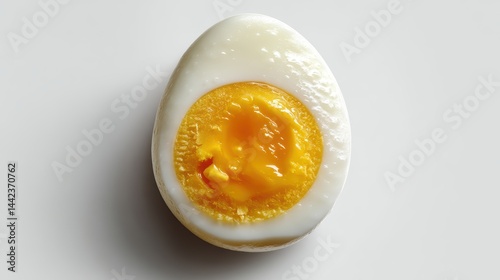 a close-up of a perfect soft-boiled egg on a white isolated background, simple and healthy design photo