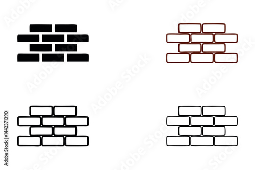 different brick piles for construction purposes, illustration for masonry and building concepts, used in home repairs, architecture, and civil projects, labour day or labor day line art icon set