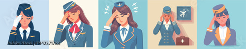vector character stewardess headache
