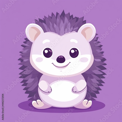 Obraz na płótnie Adorable cartoon hedgehog sitting on purple background. w salonie