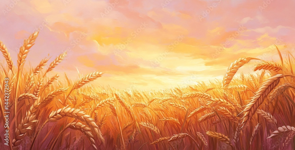 Golden wheat field at sunset.