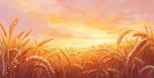 Obraz na płótnie Golden wheat field at sunset. w salonie