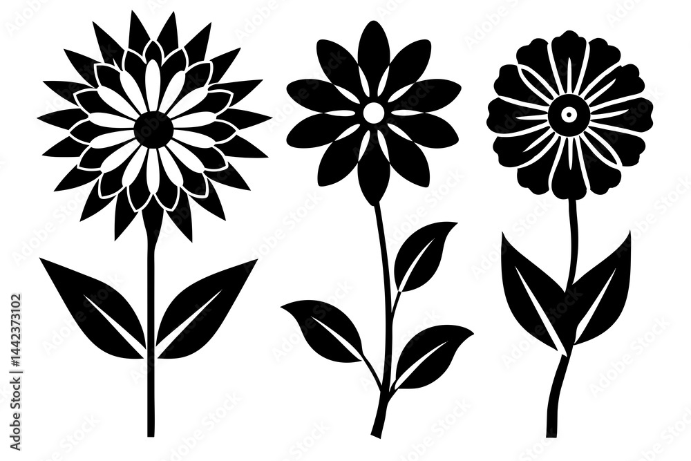 Obraz premium set of Flower vector silhouette illustration isolated on white background