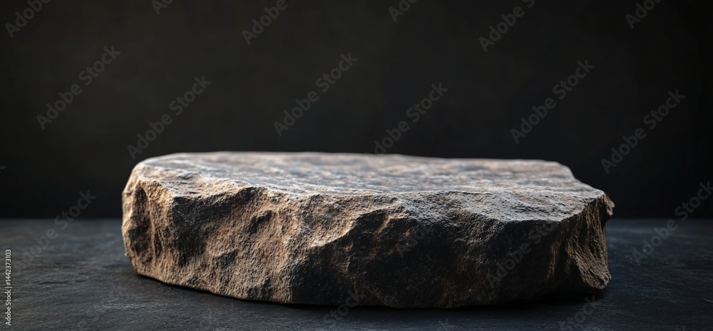 Rough, dark gray stone slab on dark background.