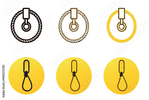 rope pulley icon in black and yellow illustrating various pulley systems, suitable for engineering and industrial designs Labour Day or Labor Day line art icon set