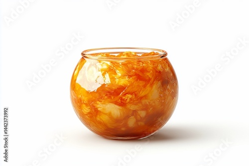 Obraz na płótnie Sweet orange marmalade in a glass bowl on white background. w salonie