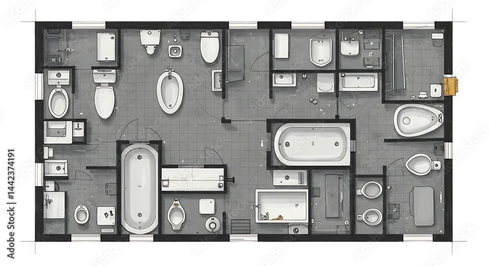 Obraz premium Luxury Bathroom Suite Floor Plan: A Detailed Architectural Design