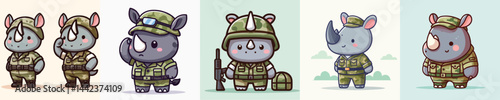 funny rhino vector in army costume