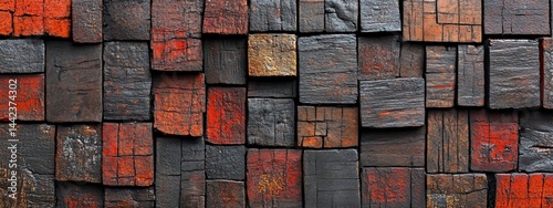 Obraz na płótnie Abstract dark and red wood block wall texture. w salonie