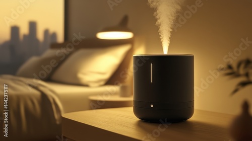 Obraz na płótnie Modern Aroma Diffuser in Cozy Bedroom Setting with Soft Lighting w salonie
