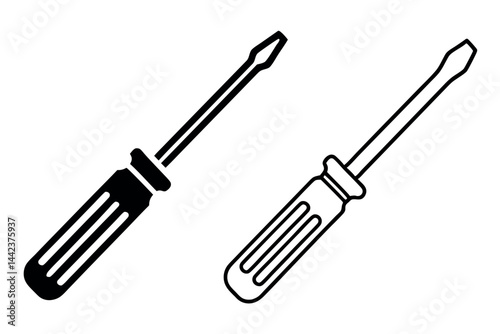 various screwdrivers with different heads and handles, ideal for construction, mechanics, and home repairs Labour Day or Labor Day line art icon set