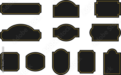 Elegant black and gold vintage label templates with blank space for text. Perfect for classic branding, premium packaging and luxury designs. Vector illustration set