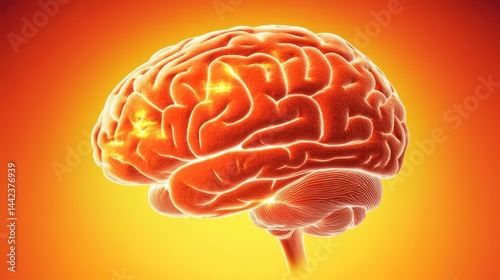 Obraz na płótnie Vibrant and Detailed Human Brain Illustration on Fiery Background w salonie