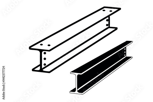 steel beam illustrations, showcasing various angles and details of structural beams in a minimalist design Labour day or labor day line art icon set
