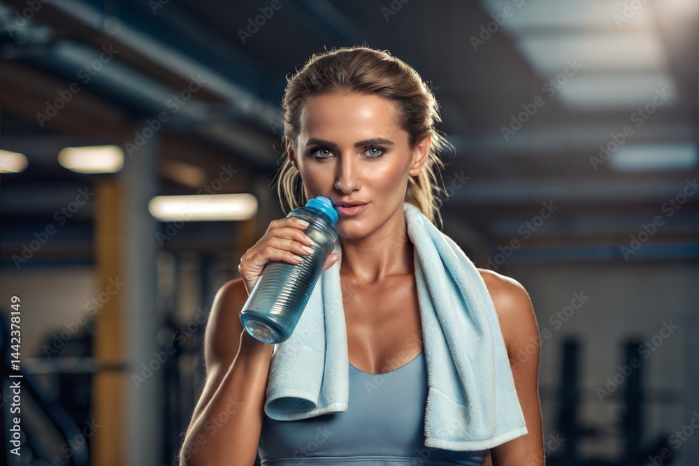 Fototapeta premium Woman drinking water after workout for hydration and healthy lifestyle 