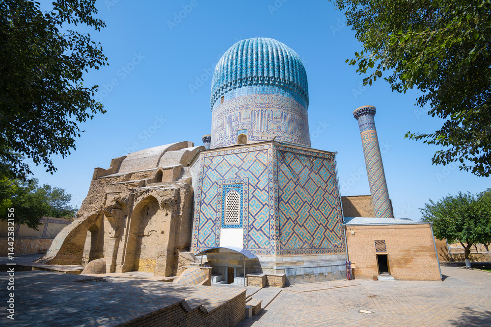 View of the ancient Gur-Emir mausoleum (Tomb of Tamerlane) on a sunny September day. Samarkand