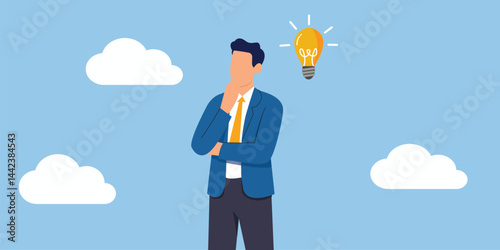 vector illustration of Bussinessman jumping break light bulb idea symbol think outside the box vector illustration sky background and cloud