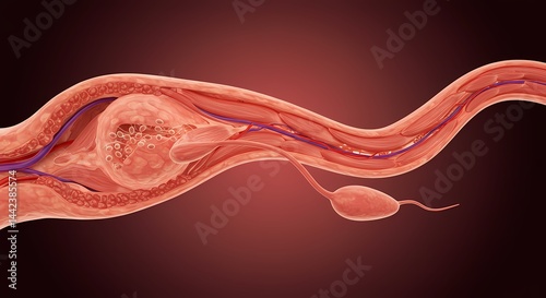Anatomy Illustration of Sperm Cell and Vas Deferens on Dark Background