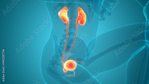 Human Urinary System Kidneys with Bladder Anatomy