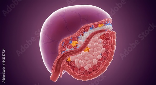 Spleen Anatomy Detailed Cross Section Showing Red Blood Cells and Plasma photo