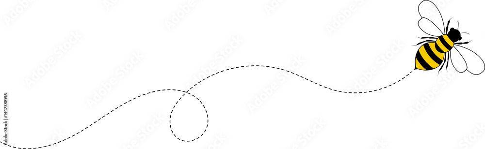 Bee flying path. A bee flying in a dotted line. The flight path of bee. Bee flying on a dotted route. Hand drawn bees illustration. Bee flying path. A bee flying in a dotted line. The flight path of bee. Bee flying on a dotted route. Hand drawn bees illustration.