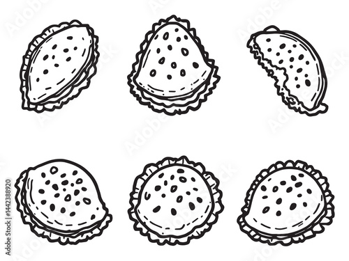 Empanada line art illustration drawing with filled details 
