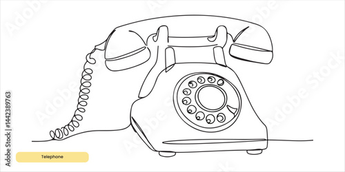 Telephone receiver continuous single line art drawing sketch on white background