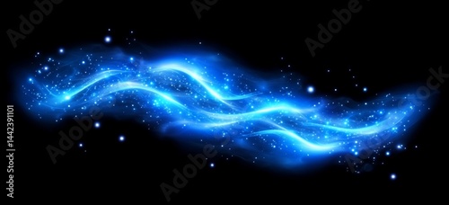 Obraz na płótnie Abstract blue glowing wave with sparkles on black background. w salonie