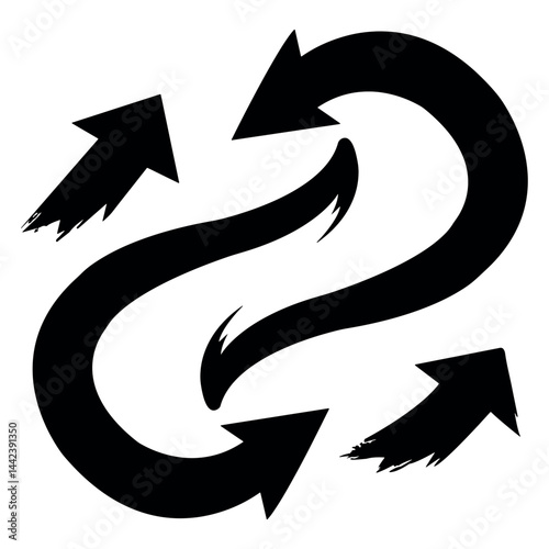 curved arrows in dynamic circular motion for process and redirection