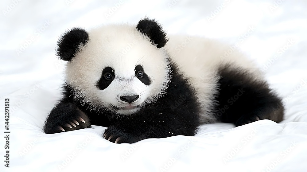 Obraz premium Adorable panda cub on white background