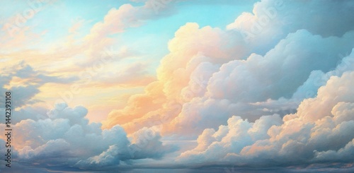Obraz na płótnie Pastel sunset cloudscape, soft fluffy clouds illuminated by warm light. w salonie